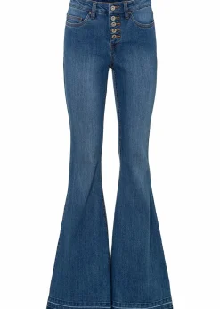Damen bonprix Bekleidung·Shirts & Tops|Jeans|Schlagjeans mit offenem Saumabschluss