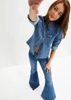 Damen bonprix Bekleidung·Shirts & Tops|Jeans|Schlagjeans mit offenem Saumabschluss