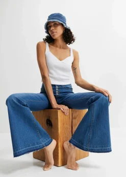 Damen bonprix Bekleidung·Shirts & Tops|Jeans|Schlagjeans mit offenem Saumabschluss