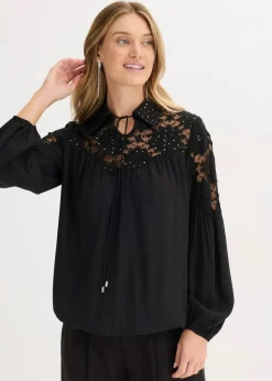 Damen bonprix Festliche Mode|Blusen & Tuniken|Schlupfbluse mit Spitze