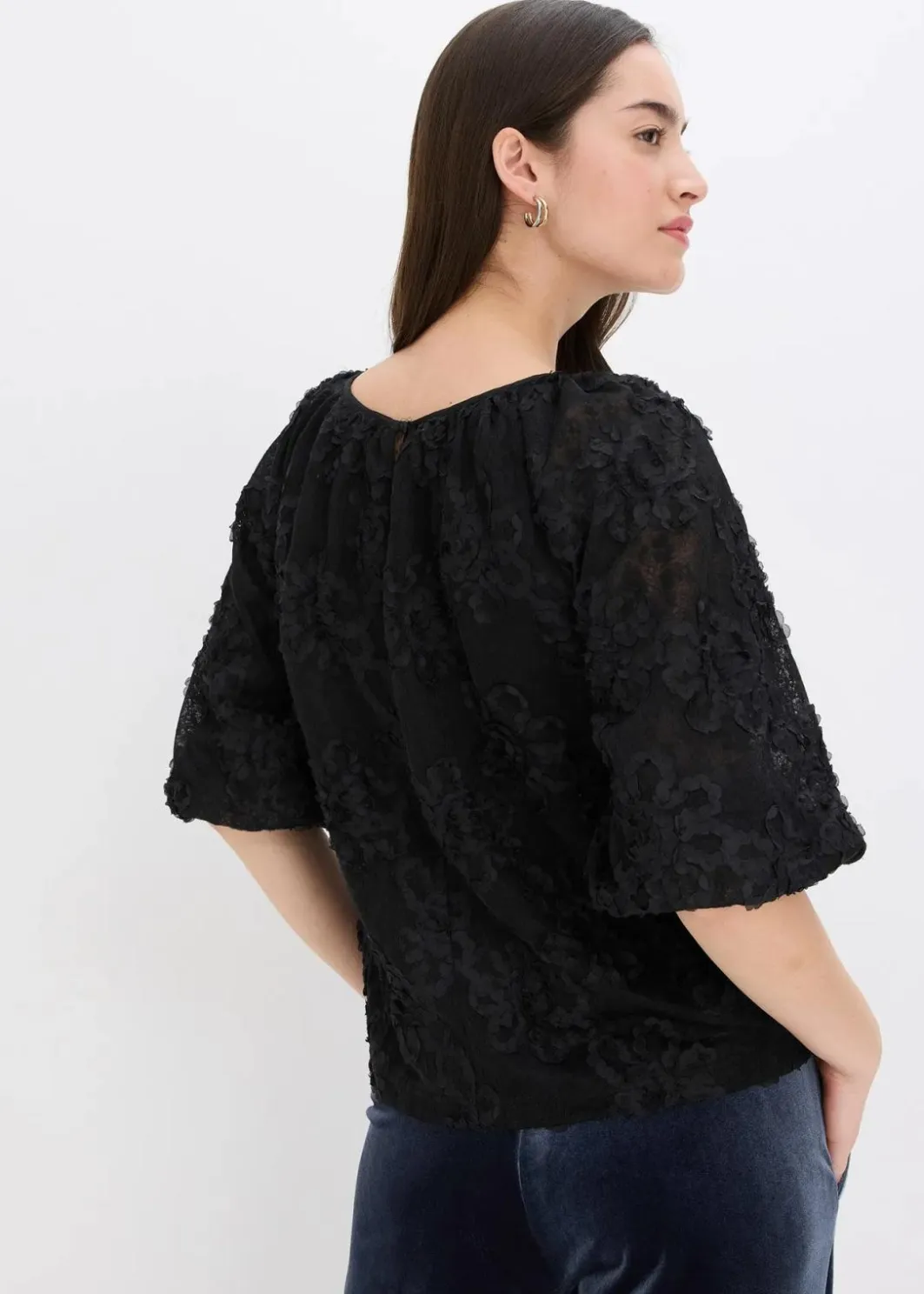 Damen bonprix Bekleidung·Jacken & Mäntel|Blusen & Tuniken|Schlupfbluse mit strukturiertem Blumen-Muster
