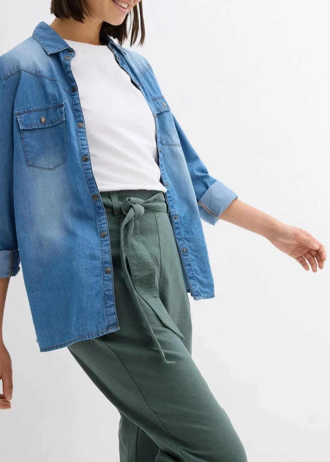 Damen bonprix Hosen|Schlupfhose aus luftigem Leinen-Viskose-Mix