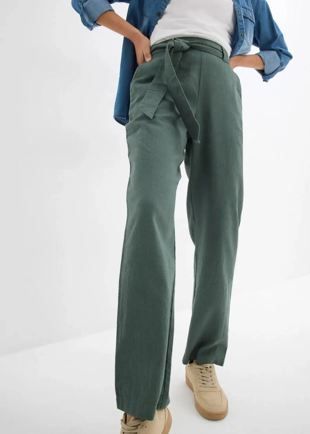 Damen bonprix Hosen|Schlupfhose aus luftigem Leinen-Viskose-Mix