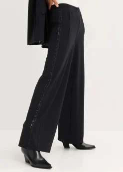 Damen bonprix Bekleidung·Kleider|Hosen|Schlupfhose aus Punto di Roma mit Glitzersteinchen