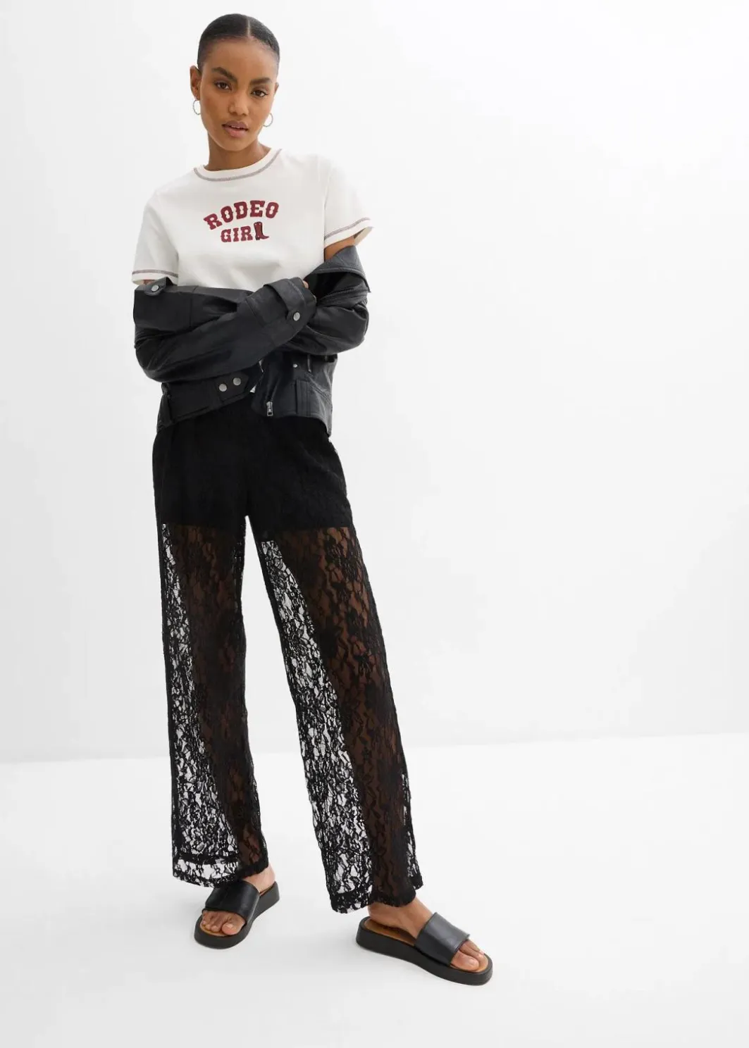 Damen bonprix Hosen|Schlupfhose mit Spitze