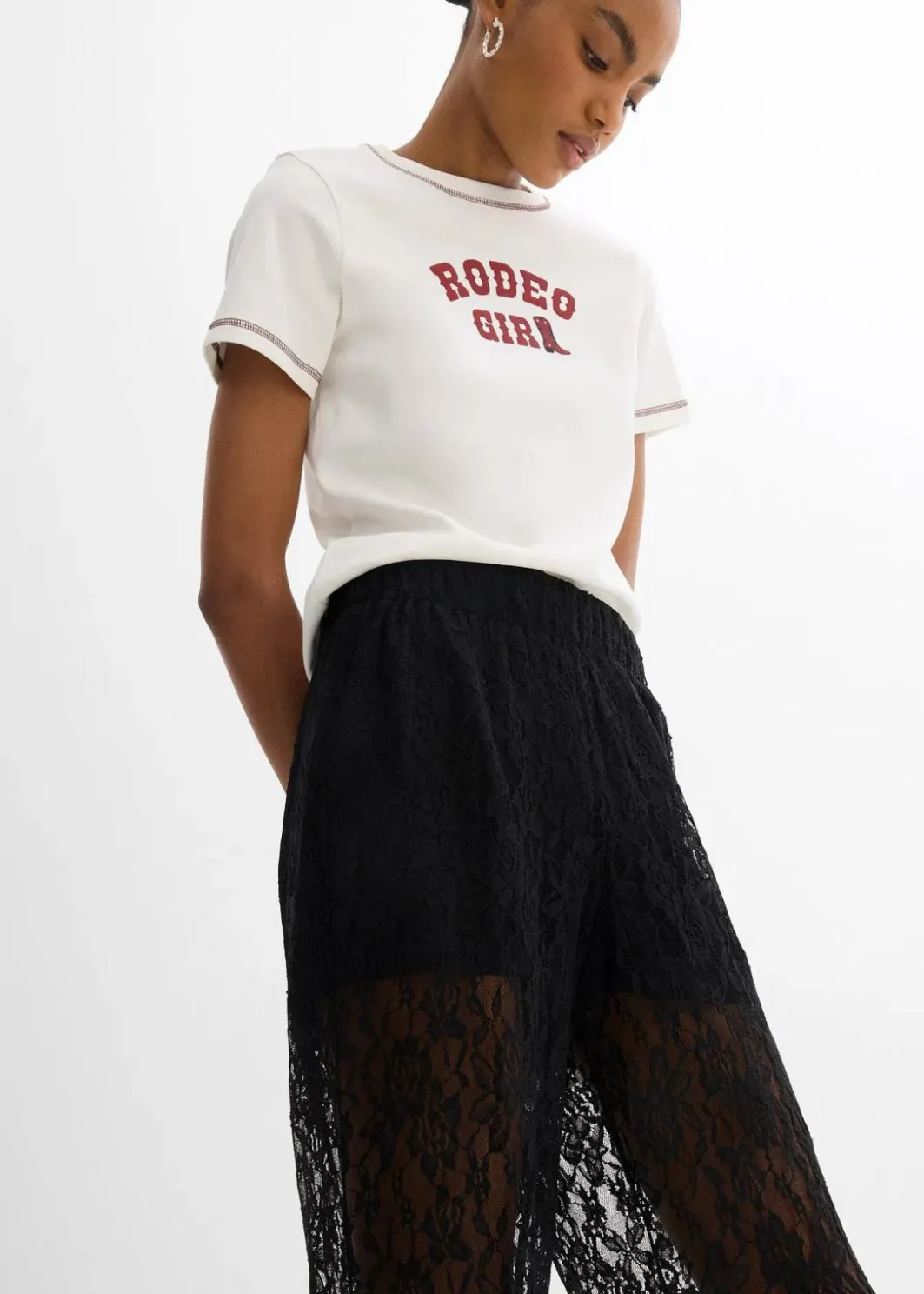 Damen bonprix Hosen|Schlupfhose mit Spitze