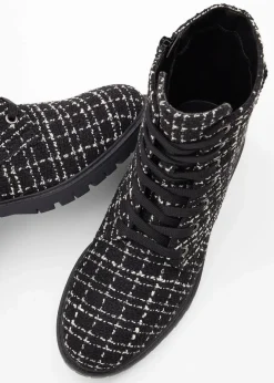 Damen bonprix Boots|Schnürboots in Bouclé-Optik