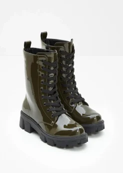 Outlet Schnürboots in Lack-Optik Damen Boots