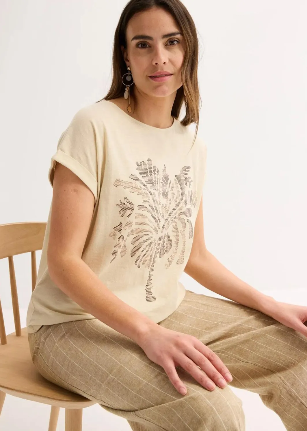Damen bonprix Shirts & Tops|Shirt aus Baumwolle mit Nietenapplikation
