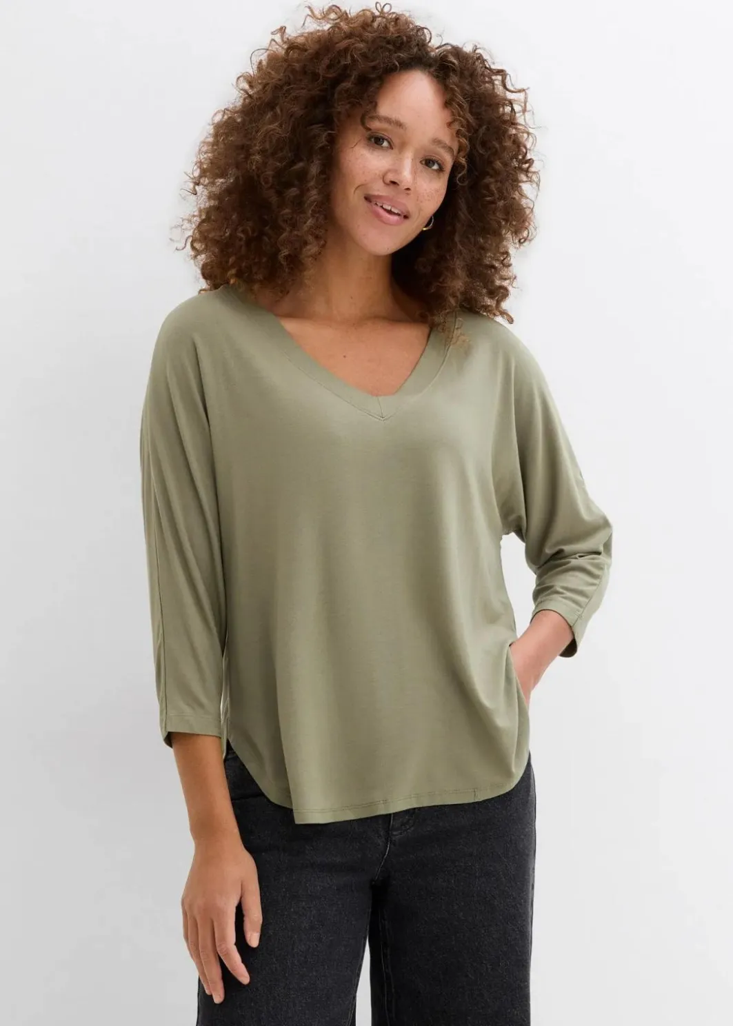 Damen bonprix Shirts & Tops|Shirt aus fließendem Viskose-Mix