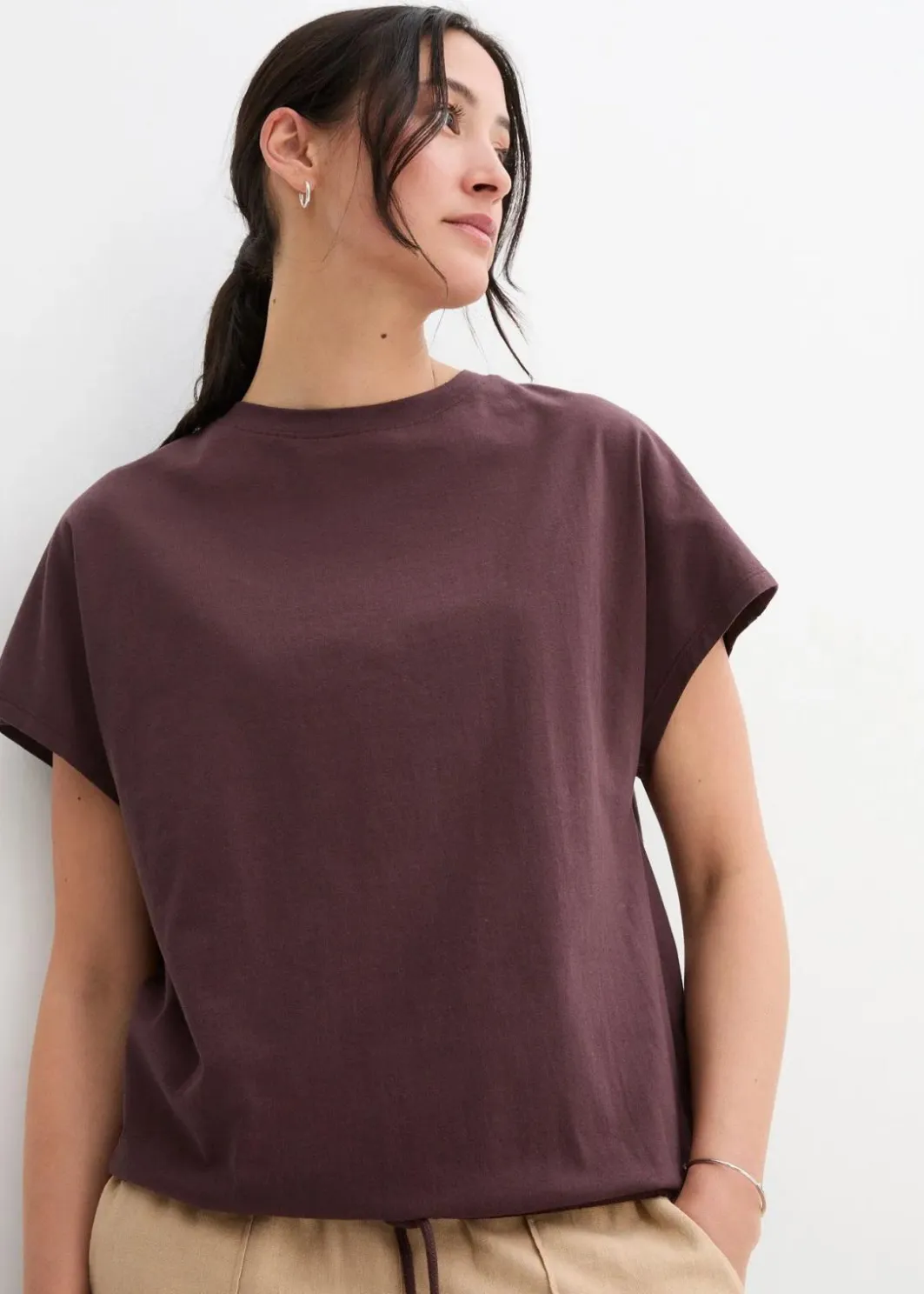 Damen bonprix Shirts & Tops|Shirt mit Bindedetail am Saum aus Baumwolle-Viskose-Mix