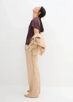 Damen bonprix Shirts & Tops|Shirt mit Bindedetail am Saum aus Baumwolle-Viskose-Mix