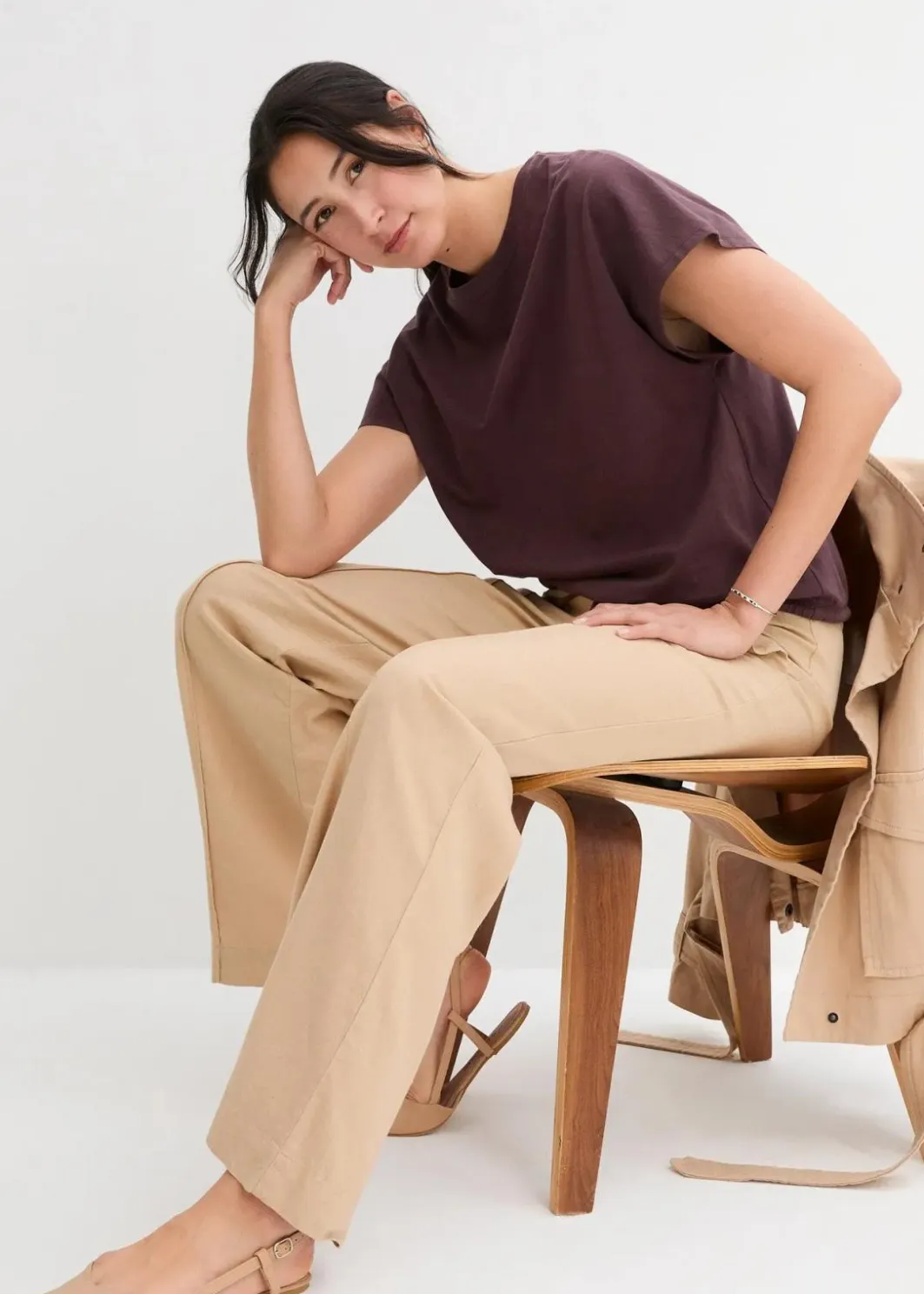 Damen bonprix Shirts & Tops|Shirt mit Bindedetail am Saum aus Baumwolle-Viskose-Mix
