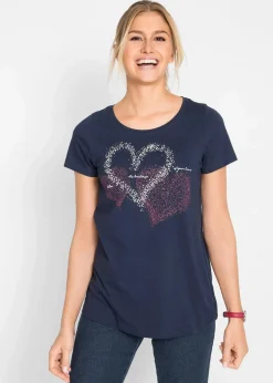 Damen bonprix Nachhaltigere Materialien|Shirts & Tops|Shirt mit Herzdruck aus Bio-Baumwolle