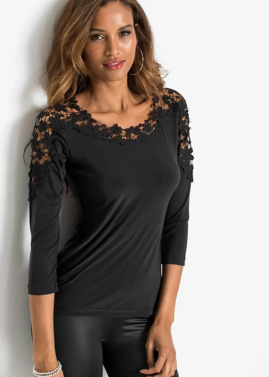 Discount Shirt mit Häkeleinsatz und 3/4 Arm Damen Shirts & Tops