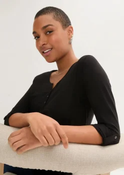Damen bonprix Nachhaltigere Materialien|Shirts & Tops|Shirt mit Knopfleiste aus reiner Bio-Baumwolle