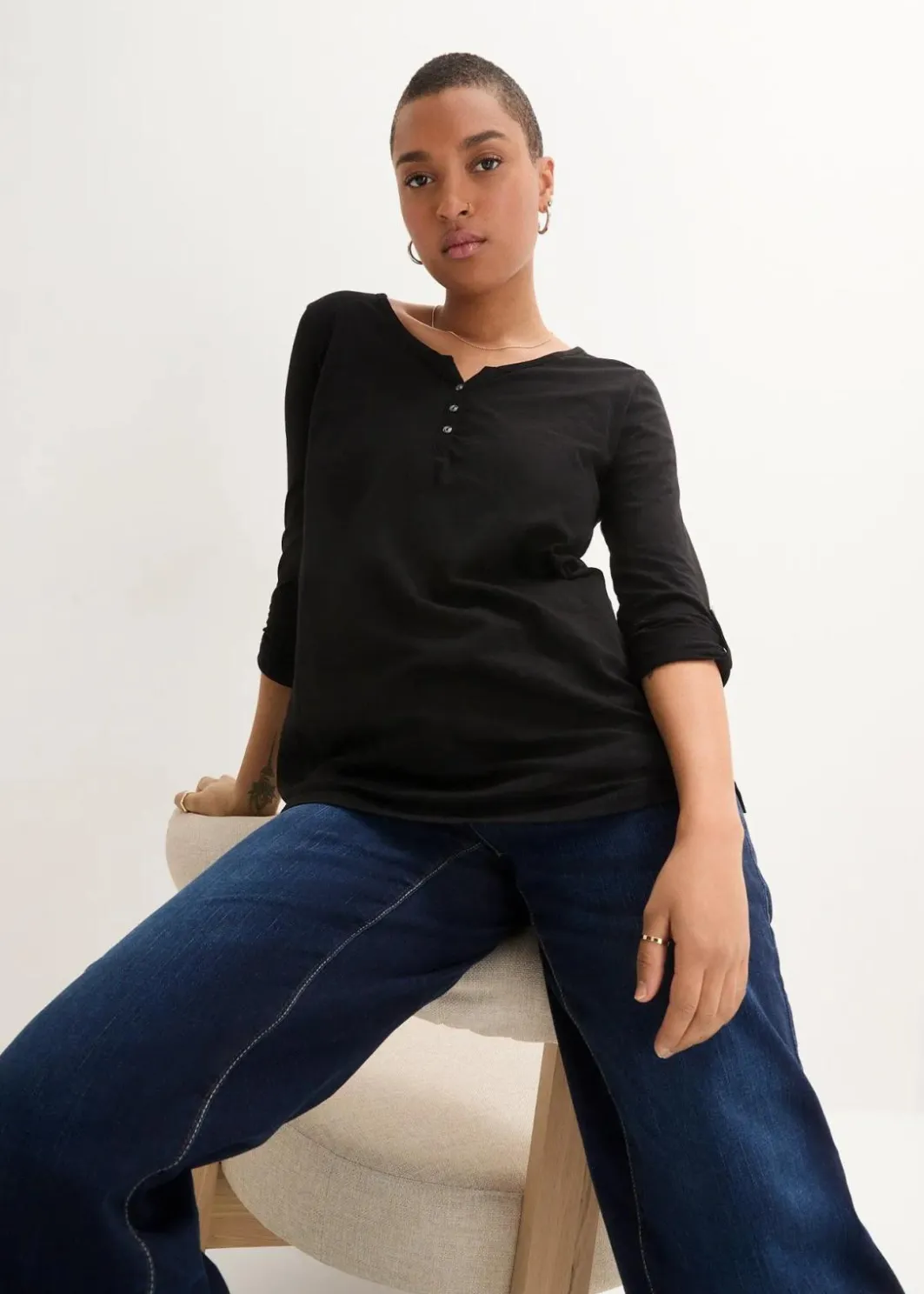 Damen bonprix Nachhaltigere Materialien|Shirts & Tops|Shirt mit Knopfleiste aus reiner Bio-Baumwolle
