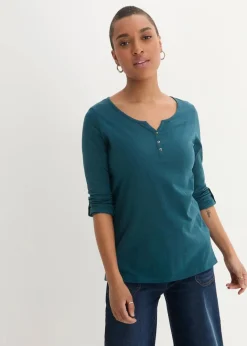 Damen bonprix Shirts & Tops|Nachhaltigere Materialien|Shirt mit Knopfleiste aus reiner Bio-Baumwolle