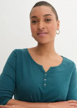 Damen bonprix Shirts & Tops|Nachhaltigere Materialien|Shirt mit Knopfleiste aus reiner Bio-Baumwolle