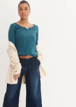 Damen bonprix Shirts & Tops|Nachhaltigere Materialien|Shirt mit Knopfleiste aus reiner Bio-Baumwolle