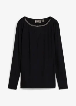 Damen bonprix Nachhaltigere Materialien|Shirts & Tops|Shirt mit Mesheinsatz und Glitzersteinchen