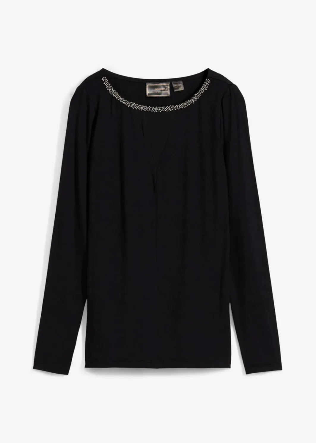 Damen bonprix Nachhaltigere Materialien|Shirts & Tops|Shirt mit Mesheinsatz und Glitzersteinchen