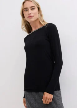 Damen bonprix Nachhaltigere Materialien|Shirts & Tops|Shirt mit Mesheinsatz und Glitzersteinchen