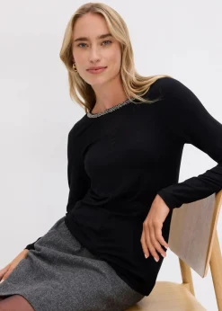 Damen bonprix Nachhaltigere Materialien|Shirts & Tops|Shirt mit Mesheinsatz und Glitzersteinchen