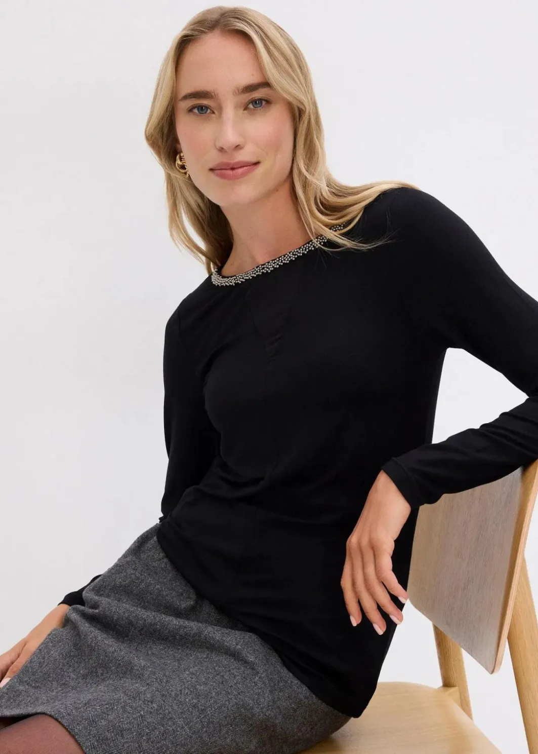Damen bonprix Nachhaltigere Materialien|Shirts & Tops|Shirt mit Mesheinsatz und Glitzersteinchen