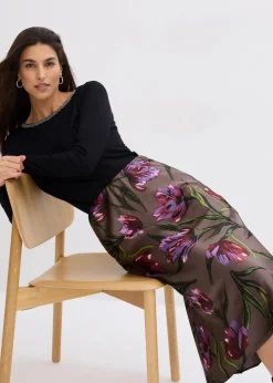 Damen bonprix Nachhaltigere Materialien|Shirts & Tops|Shirt mit Mesheinsatz und Glitzersteinchen