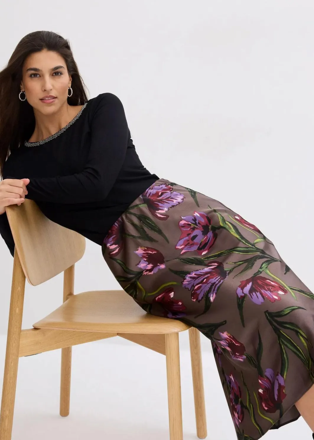 Damen bonprix Nachhaltigere Materialien|Shirts & Tops|Shirt mit Mesheinsatz und Glitzersteinchen