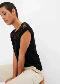Damen bonprix Nachhaltigere Materialien|Shirts & Tops|Shirt mit Spitze