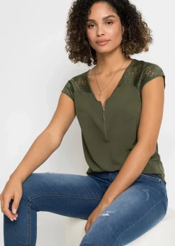 New Shirt mit Spitzeneinsatz Damen Nachhaltigere Materialien|Shirts & Tops