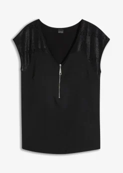 Damen bonprix Nachhaltigere Materialien|Shirts & Tops|Shirt mit Spitzeneinsatz