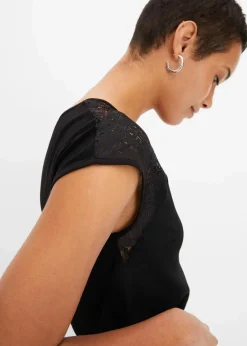 Damen bonprix Nachhaltigere Materialien|Shirts & Tops|Shirt mit Spitzeneinsatz