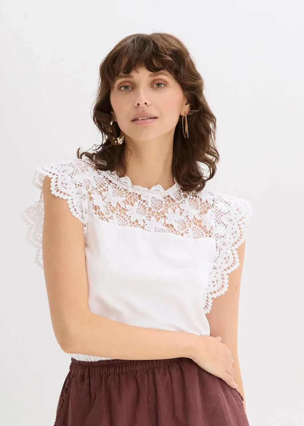 Damen bonprix Shirts & Tops|Shirt mit Spitzeneinsatz