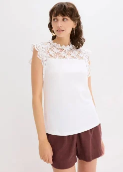 Damen bonprix Shirts & Tops|Shirt mit Spitzeneinsatz