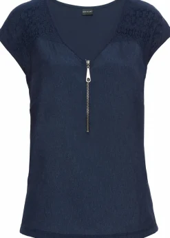 Damen bonprix Shirts & Tops|Nachhaltigere Materialien|Shirt mit Spitzeneinsatz