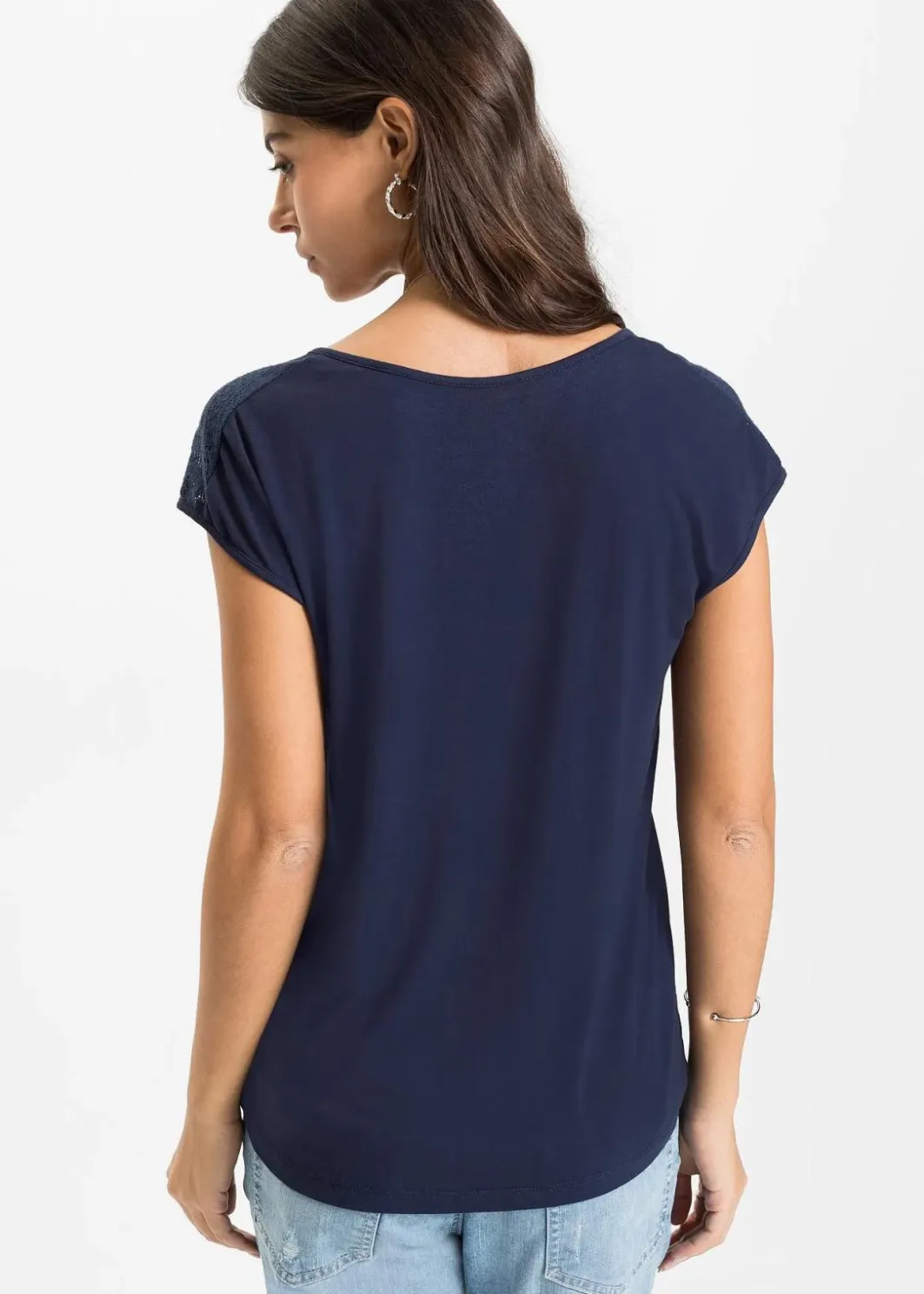 Damen bonprix Shirts & Tops|Nachhaltigere Materialien|Shirt mit Spitzeneinsatz