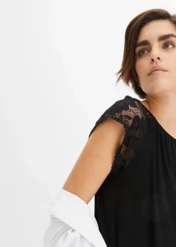Damen bonprix Shirts & Tops|Nachhaltigere Materialien|Shirt mit Spitzenärmeln