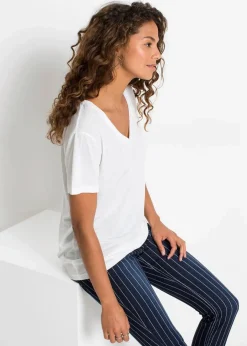 Damen bonprix Bekleidung·Röcke|Nachhaltigere Materialien|Shirt mit V-Ausschnitt