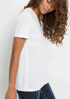 Damen bonprix Bekleidung·Röcke|Nachhaltigere Materialien|Shirt mit V-Ausschnitt