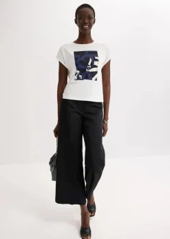 Damen bonprix Shirts & Tops|Shirt mit Viskose und Glitzersteinen