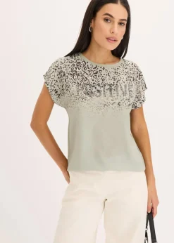 Sale Shirt mit Webeinsatz und Glitzersteinchen Damen Shirts & Tops