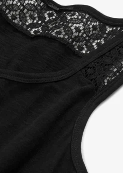 Damen bonprix Kleider|Bekleidung·Pullover & Strickjacken|Shirtkleid aus Baumwolle mit Spitze