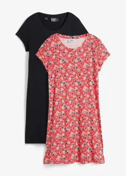 Damen bonprix Bekleidung·Pullover & Strickjacken|Kleider|Shirtkleid mit seitlichen Schlitzen aus reiner Baumwolle (2er Pack)