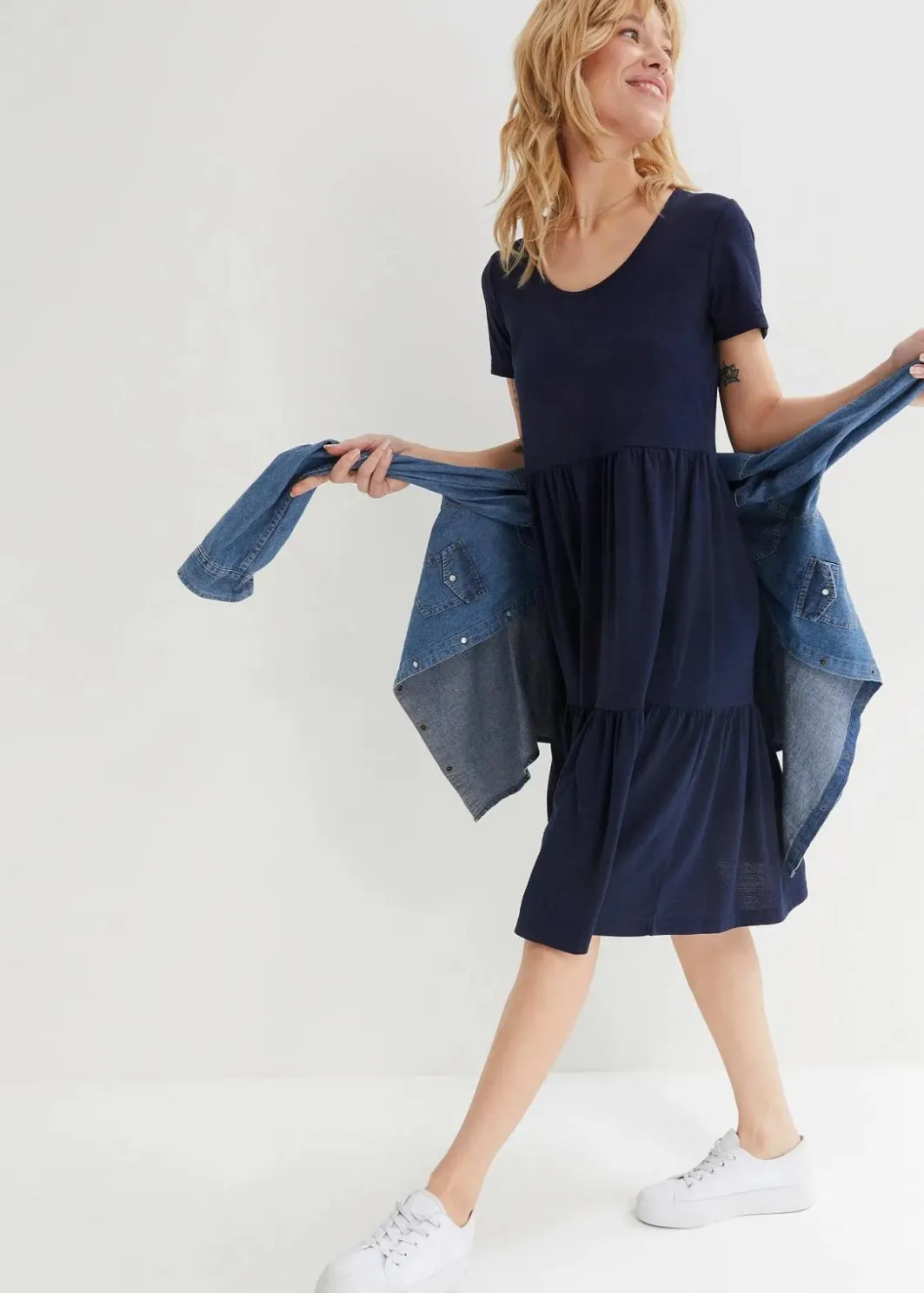 Discount Shirtkleid mit Strukturmuster aus Viskose-Mix Damen Kleider