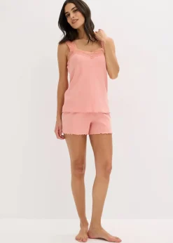 Damen bonprix Wäsche·Nachtwäsche|Nachtwäsche|Shorty mit zartem Spitzenbesatz