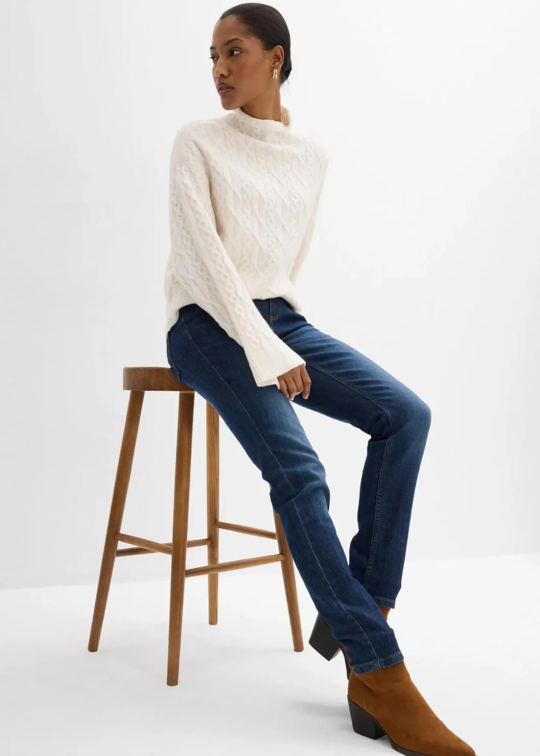 Damen bonprix Jeans|Kurzgrößen|Skinny Jeans Mid Waist, Stretch
