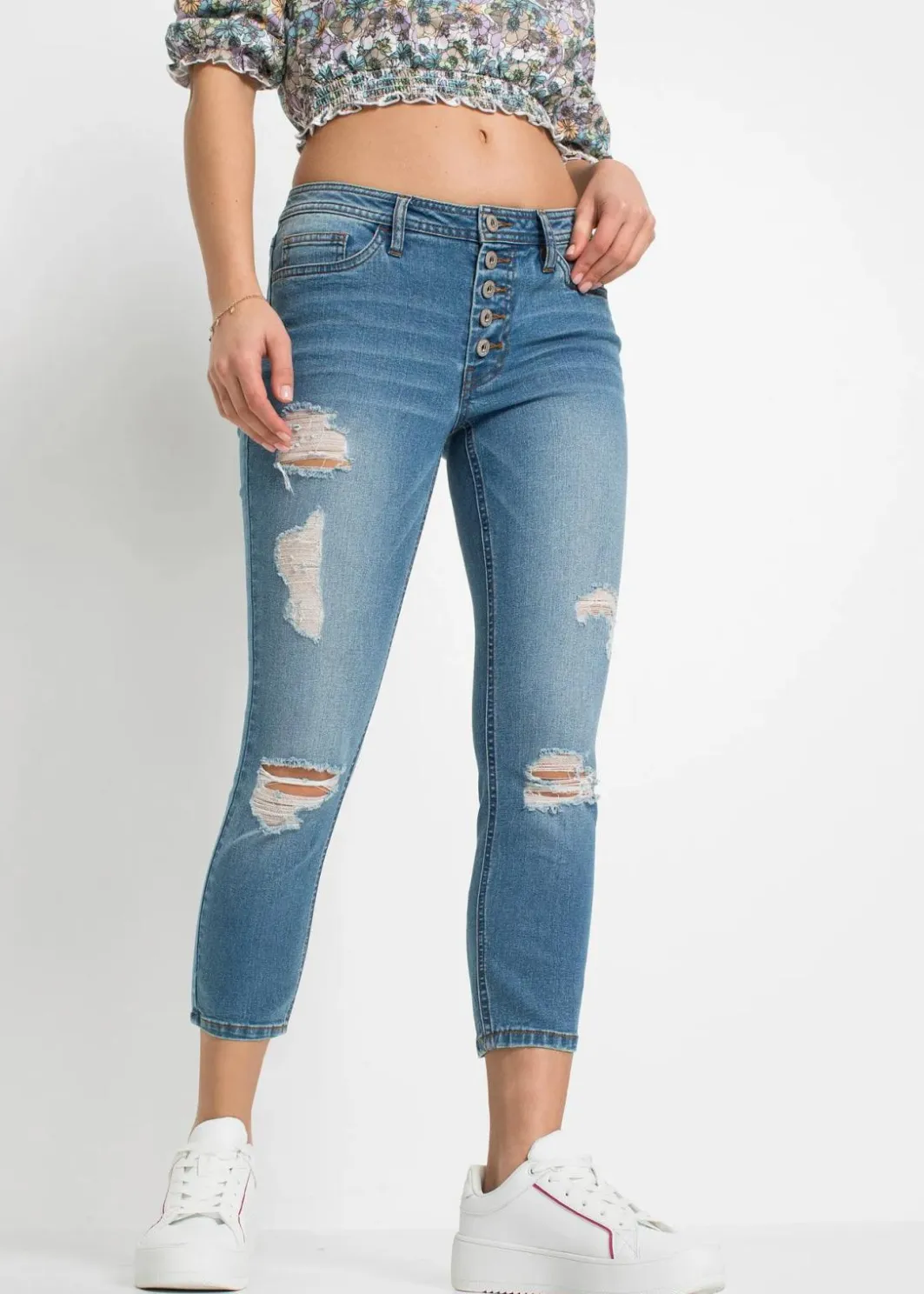 Damen bonprix Jeans|Skinny-Jeans, Mid Waist, Destroyed